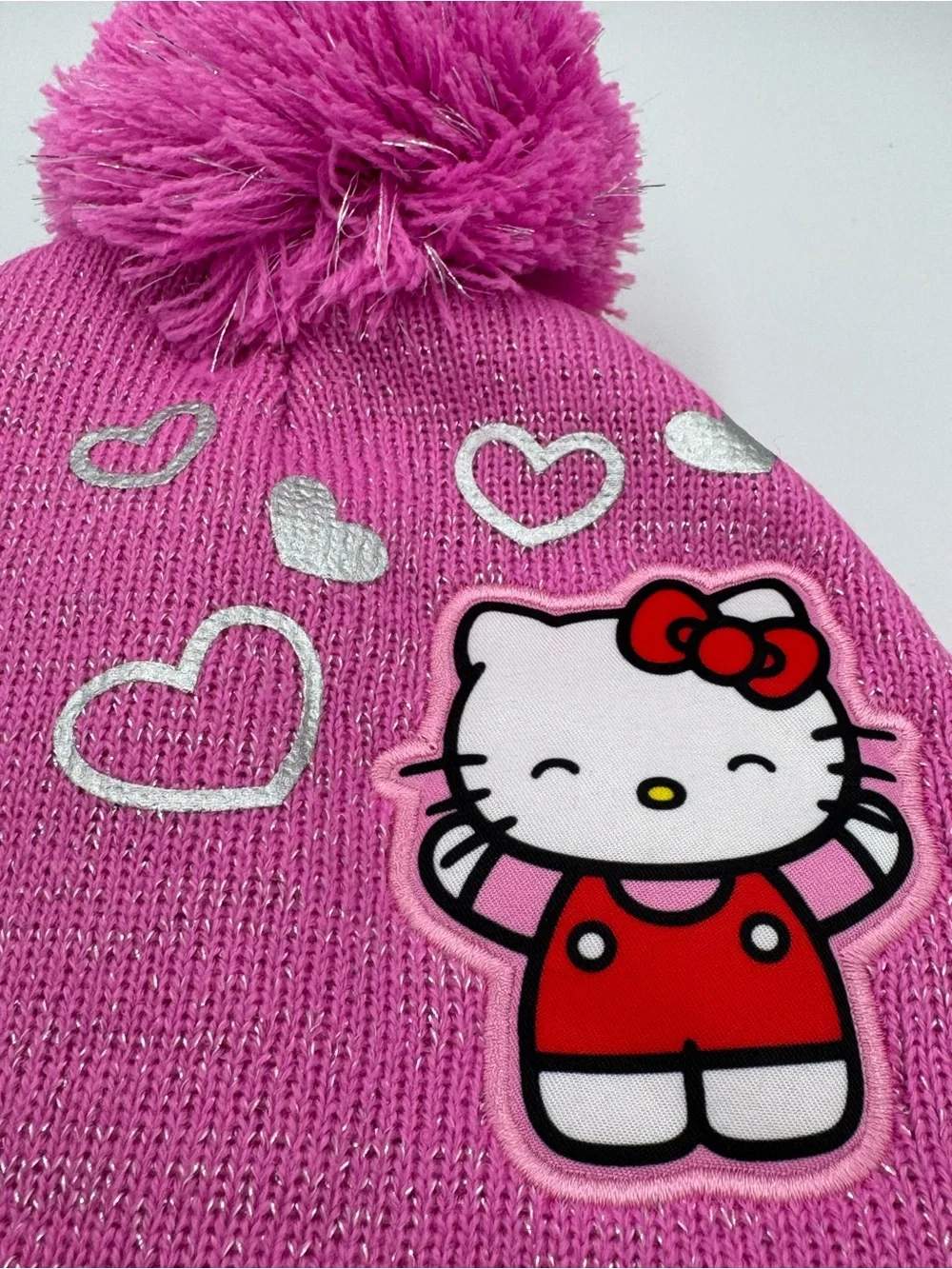 Hello Kitty Kids Pink Pom Beanie and Gloves Set NWT